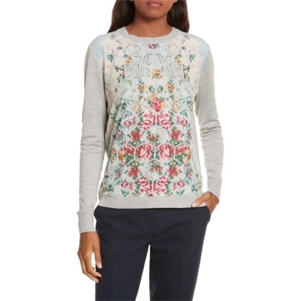 Ted Baker Fareeda Woven Front Rose Sweater Size 2